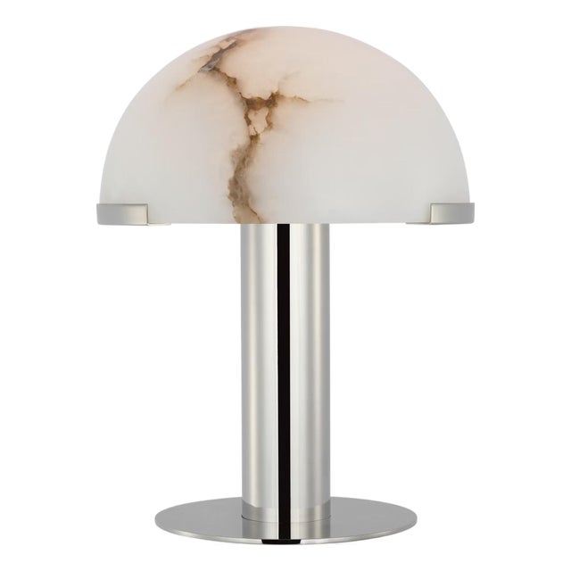 Kelly Wearstler by Visual Comfort Signature Melange 12" Rechargeable Table Lamp in Polished Nickel with Alabaster Shade For Sale
