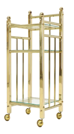 Mid-Century Modern Brass and Glass Square Stand Table Cart Pedestal on Wheels