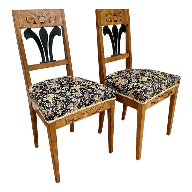 Pair of Antique Inlaid Biedermeier Side Chairs For Sale