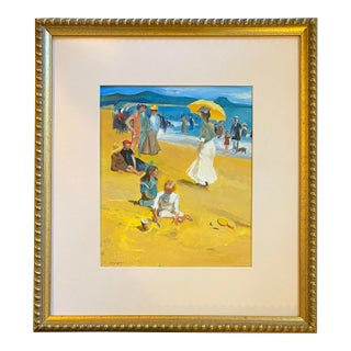 Families Enjoying the Seaside" Oil Painting After Louis Betts. Framed and Glazed. For Sale