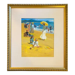 Families Enjoying the Seaside" Oil Painting After Louis Betts. Framed and Glazed.