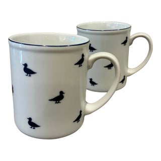 Pair of 1990s Blue Ducks Porcelain Mugs by Shafford For Sale