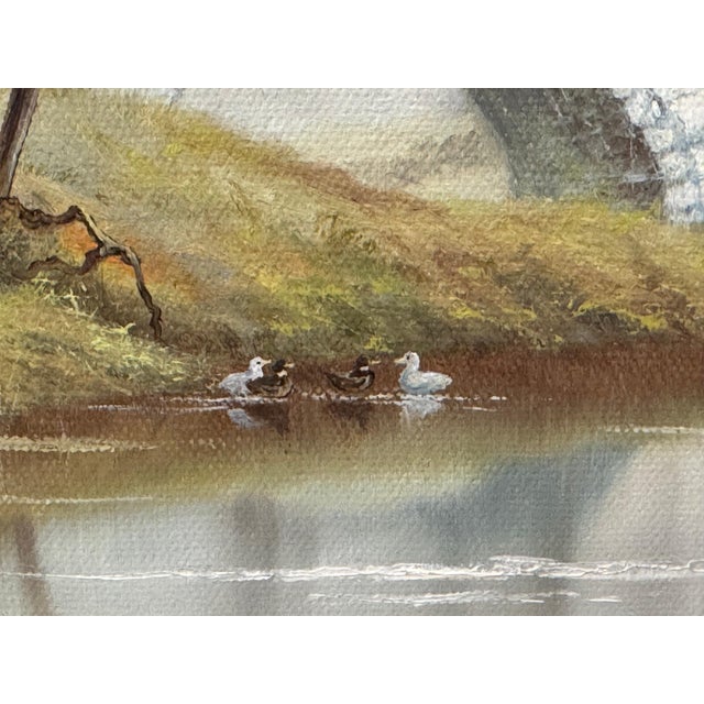 Textile River Bridge with Figures in English Countryside by 20th Century British Artist Circa 1995 For Sale - Image 7 of 17