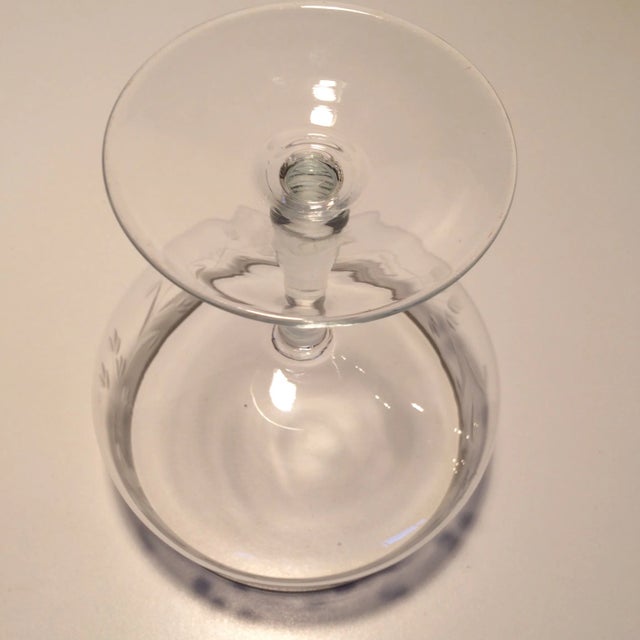 Platinum Rim Floral Etched Crystal Pedestal Bowl For Sale - Image 9 of 11