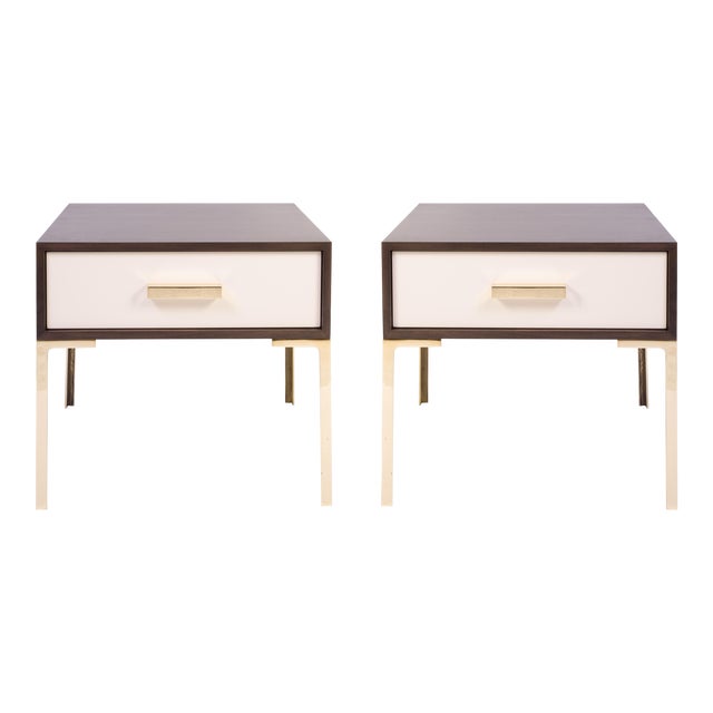 Astor Nightstands in Contrasting Ebony & Ivory by Montage - Pair For Sale