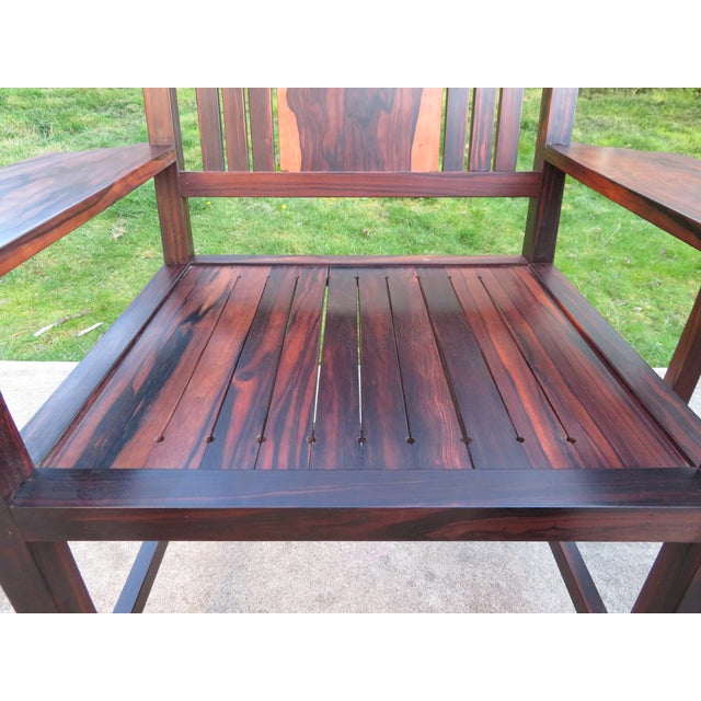 Brown Vintage ~ Mortise Tenon Arts & Crafts Style ~ Exotic Wood Arm Chair Pair ~ Ziricote Macassar ~ Mid Century Rosewood For Sale - Image 8 of 15