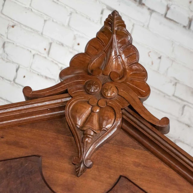Brown Antique Victorian Full Size Bed Tall Lincoln Style Walnut & Burl Walnut Hand Carved For Sale - Image 8 of 13