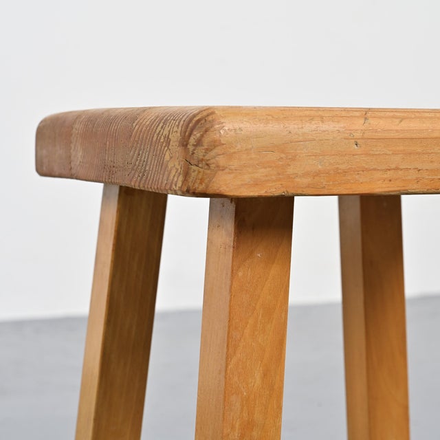 Wood Vintage Pine Stool, France, 1980s For Sale - Image 7 of 12
