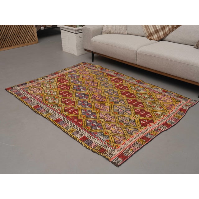 1970s Vintage Handmade Wool Cotton Turkish Yellow Gold Runner Rug For Sale - Image 11 of 11