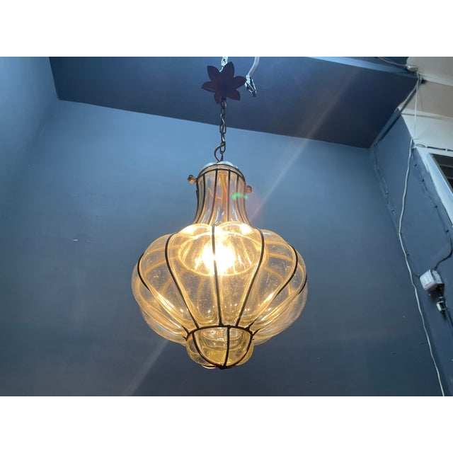1950s Wrought Iron Murano Glass Light Pendant 1950s For Sale - Image 5 of 10