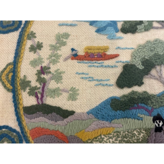 Chinoiserie Vintage Elsa Williams "Chinese Plate" Chinoiserie Crewel Embroidery in Giltwood Frame For Sale - Image 3 of 16