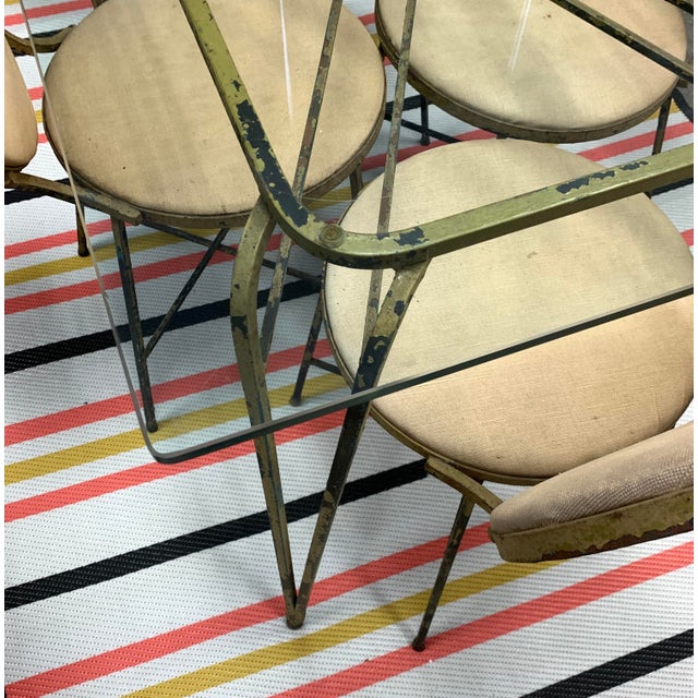 Mid 20th Century Salterini Attributed Vintage Iron and Glass Patio Dining Table, 4 Chairs For Sale - Image 5 of 6