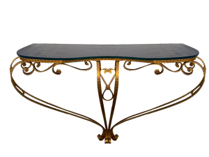 Mid-Century Italian Blue Glass Gold Iron Console Table by Pier Luigi Colli, 1950