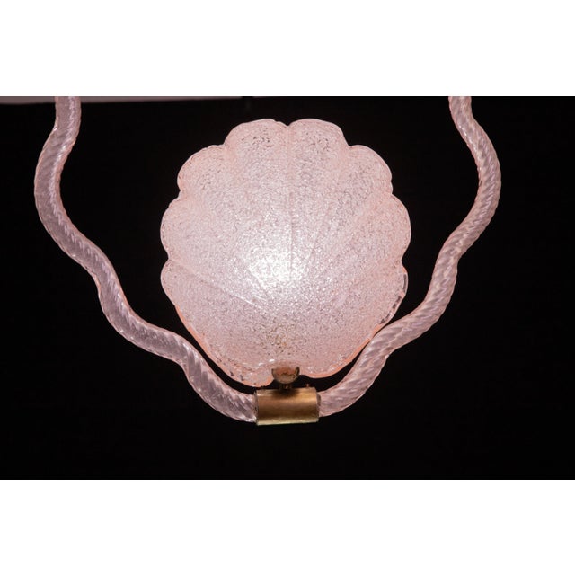 Set of 2 Shell Pink and Trasp Murano Glass Pendants by Barovier E Toso, 1940s For Sale - Image 10 of 11