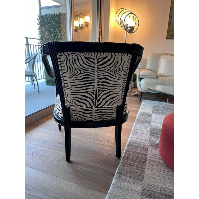 Textile Black Glossy and Cotton Velvet Zebra Armchairs- A Pair For Sale - Image 7 of 11