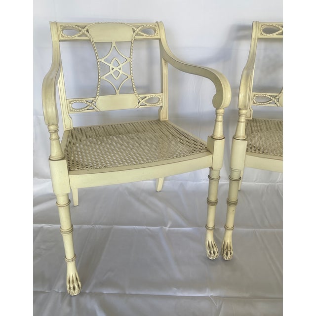 Great looking Pair of American Hollywood Regency Style Cane Seat Chairs with paw feet, by the American furniture company...