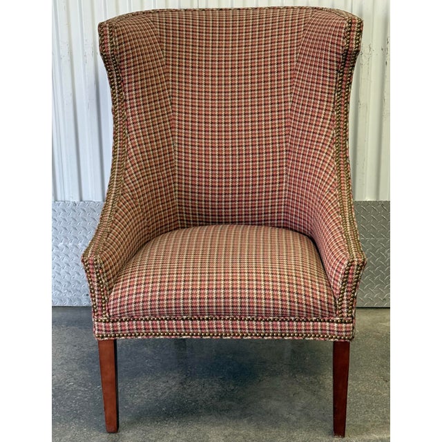 A modern interpretation of the classic wingback this chair by Hickory white is upholstered in a lovely houndstooth...