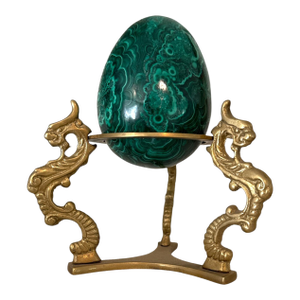 Vintage Malachite Egg on Dragon-Motif Brass Stand