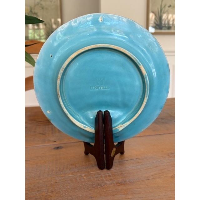 French Set of 6 Antique Keller & Guérin Lunéville Majolica Artichoke & Asparagus Plates, Turquoise For Sale - Image 3 of 3