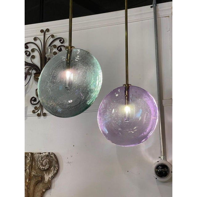 Decorative Murano Glass Disc Form Pendant Lights For Sale In Dallas - Image 6 of 10