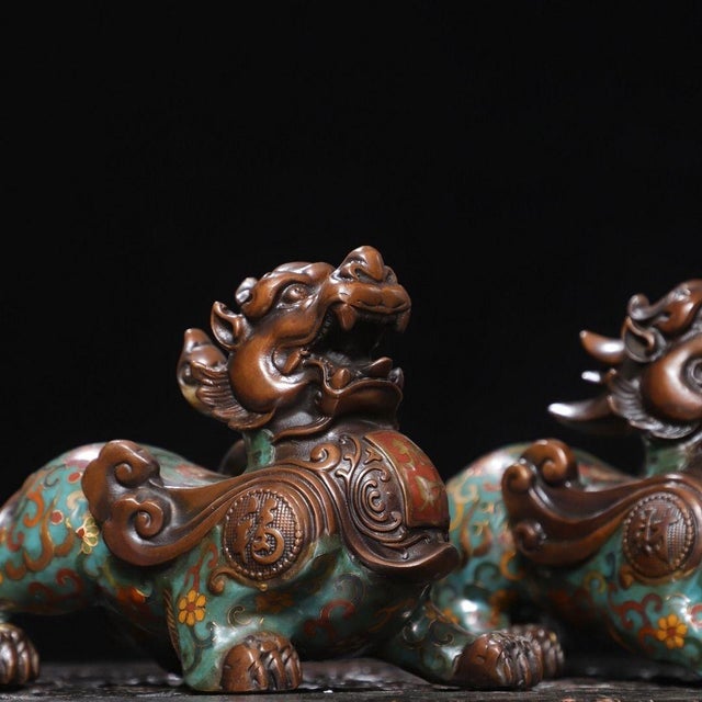 Pair of Chinese Cloisonné Enamel Pixiu Statues For Sale - Image 4 of 9