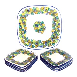 Italian Pottery Platter & 8 Plates - Set of 9 For Sale