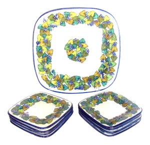 Italian Pottery Platter & 8 Plates - Set of 9