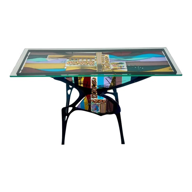 Sabra Richards Art Glass & Steel Sculptural Console Table, Signed & Dated 2008 For Sale