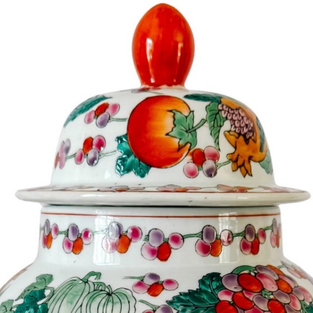 Vintage 1970s Chinese Export Porcelain Fruit Motif Temple Jars - Pair For Sale - Image 10 of 13
