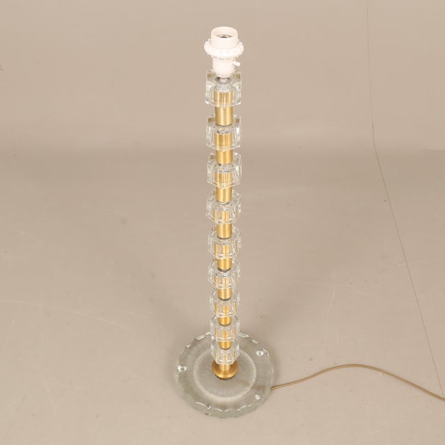 Lamp in Clear Cast Glass and Brass from Nybro Armaturfabrik, Sweden, 1960s For Sale - Image 4 of 5