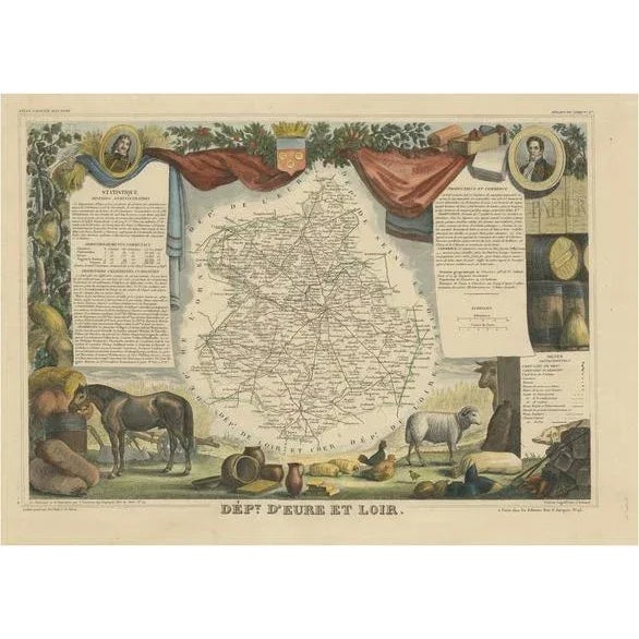 Map of the French Department of Eure-Et-Loir For Sale - Image 6 of 6