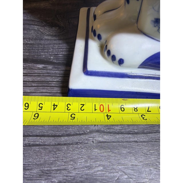 Ceramic Vintage MCM Blue White Porcelain Cat Figurine Hand Painted Thailand For Sale - Image 7 of 8
