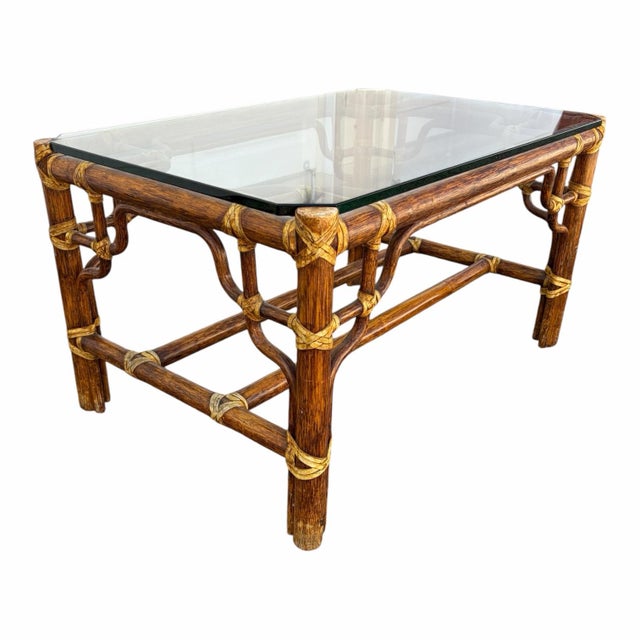 Mid 20th Century Mid 20th Century McGuire Furniture Faux Bamboo Rattan Coffee Table For Sale - Image 5 of 7