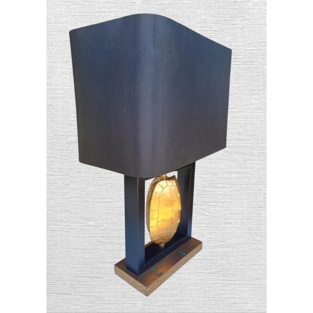 Wood Contemporary Gold Turtle Modern Style Black Rectangular Lamp Shade Table Lamp For Sale - Image 7 of 15