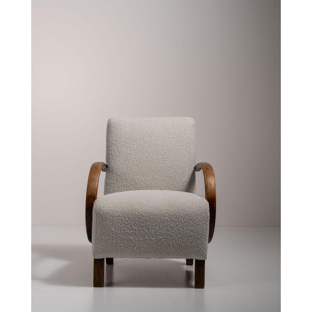 Mid 20th Century Jindřich Halabala Blue Wood Club Chairs For Sale - Image 9 of 11