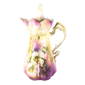 Late 18th Century Pink and Purple Reinhold Schlegelmilch Chocolate Pot With Flower Shaped Handle
