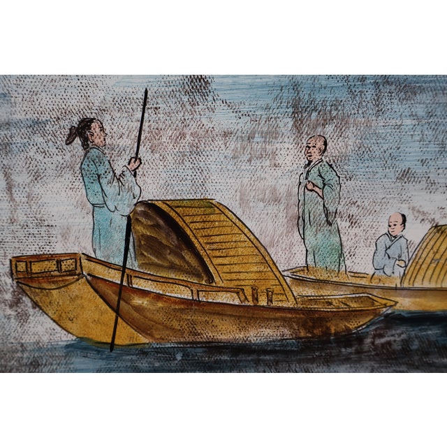An uncommon pair of vintage hand-painted Chinese landscape panels, exceptionally well constructed from substantial solid...
