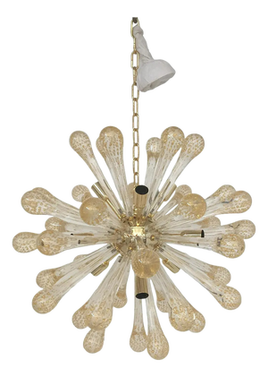 Sputnik Light in Murano Glass with Gold Air Drops and Metal Frame by Simoeng
