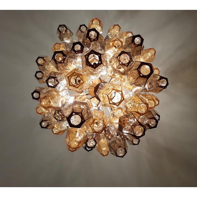 Contemporary Chandelier With Amber and Fume’ “POLIEDRI”in Venini Style For Sale - Image 10 of 13