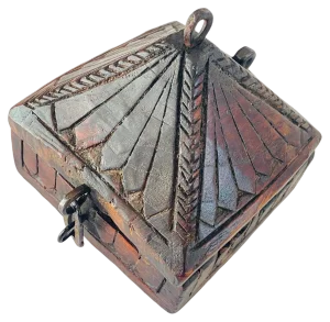 19th Century African Hand Carved Wooden Powder Box in Brown Color