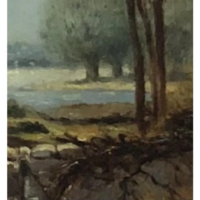 Louis Rheiner, L'étendage au bord du lac, Oil on Wood, Framed For Sale - Image 4 of 10