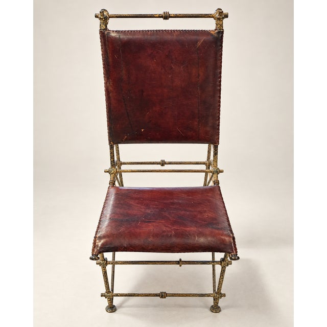Walter Chapman Vintage Iron & Leather Campaign-Style Chair For Sale - Image 4 of 5