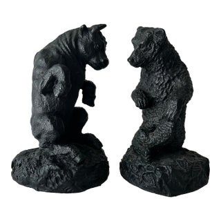 Vintage Plaster Bull and Bear Stock Market Bookends For Sale