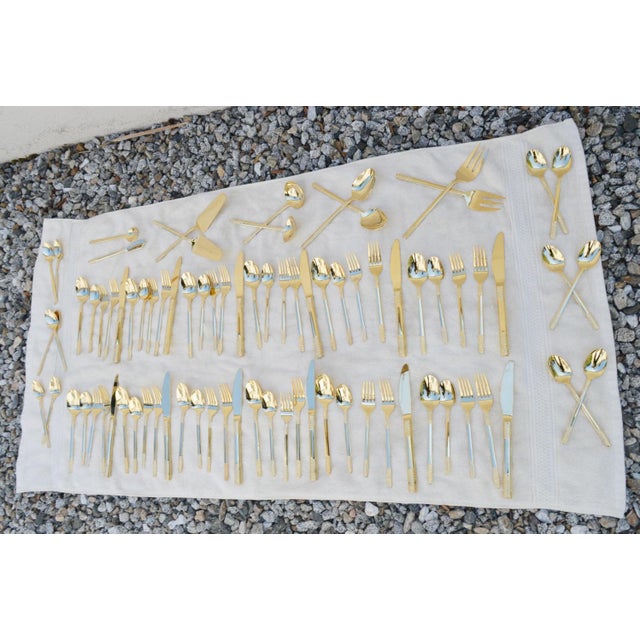 Gold Contemporary Modern Flatware Stainless Steel Gold Tone Korea 82 Piece Collection For Sale - Image 8 of 18