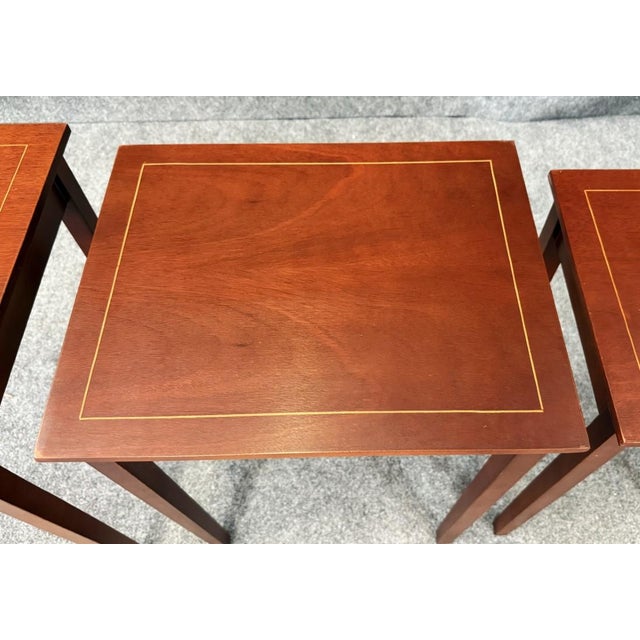 Late 20th Century Set of 3 Inlaid Mahogany Nesting Tables For Sale - Image 14 of 18