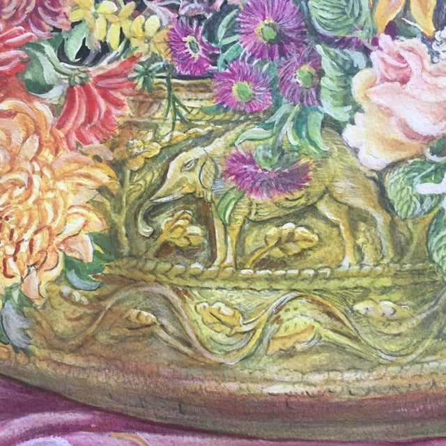 Pink Vintage Original Watercolor Still Life Painting For Sale - Image 8 of 9