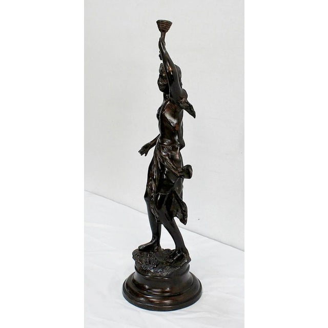 Bronze Woman with Torch by Rousseau, Late 19th Century For Sale - Image 3 of 18