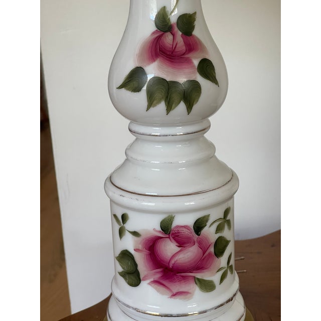 Pair of 1910s Victorian Milk Glass Lamps With Roses For Sale - Image 9 of 9