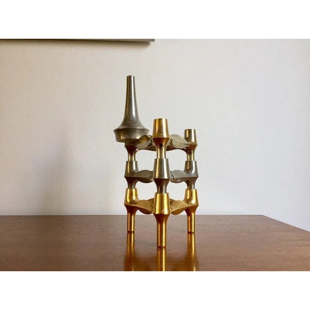Wood Mid-Century Quist Brass Candleholders, Set of 4 For Sale - Image 7 of 7