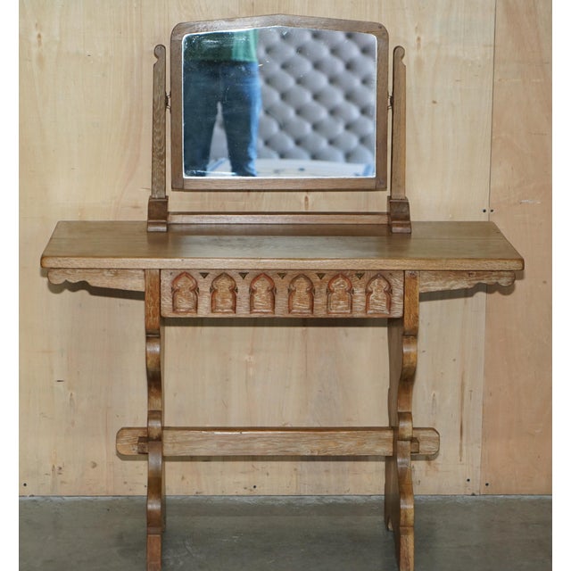 Lovely Antique English Tudor Furniture Circa 1930's Limed Oak Cotswold Arts & Crafts Dressing table which is part of a...